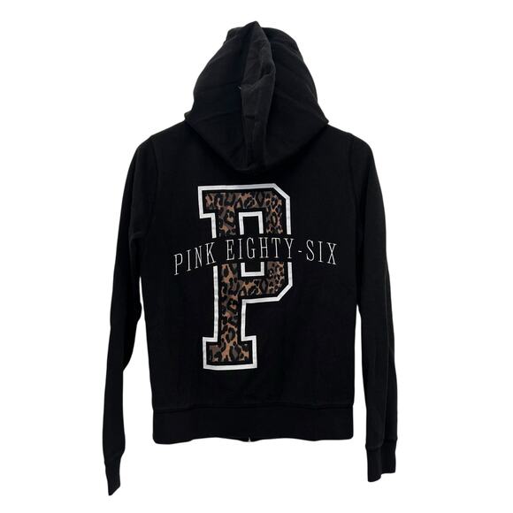 Pink Victoria's Secret Black Leopard Full Zip Hoodie Sz M - Picture 3 of 3